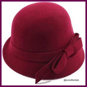 Wool Felt Fedora Hat with Adjustable Drawstring and Bow